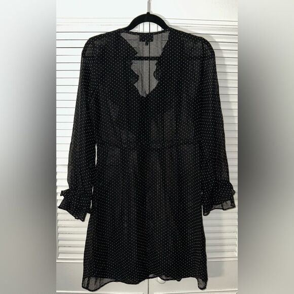 Nanette Lepore Sheer Polka Dot Ruffled V-Neck & Sleeve Dress Size 4 *NO SLIP* - Picture 4 of 9